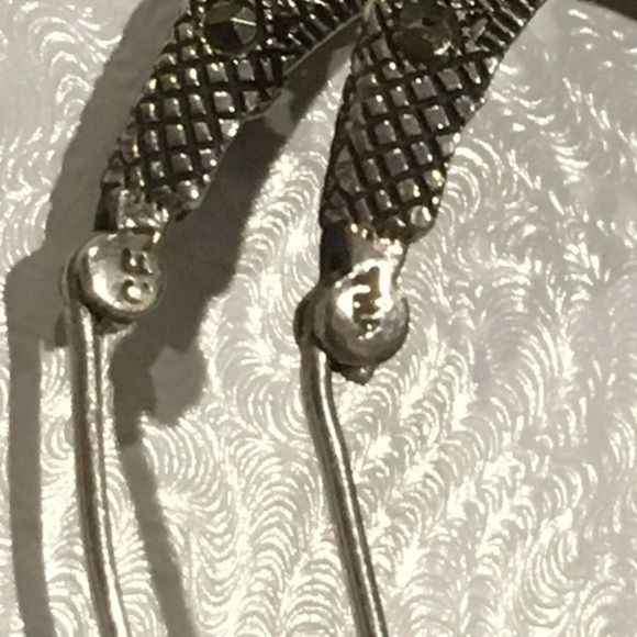Vintage Sterling Silver Marcasite Cut Out Hinge Back Classic Hoops Earrings - Picture 9 of 11